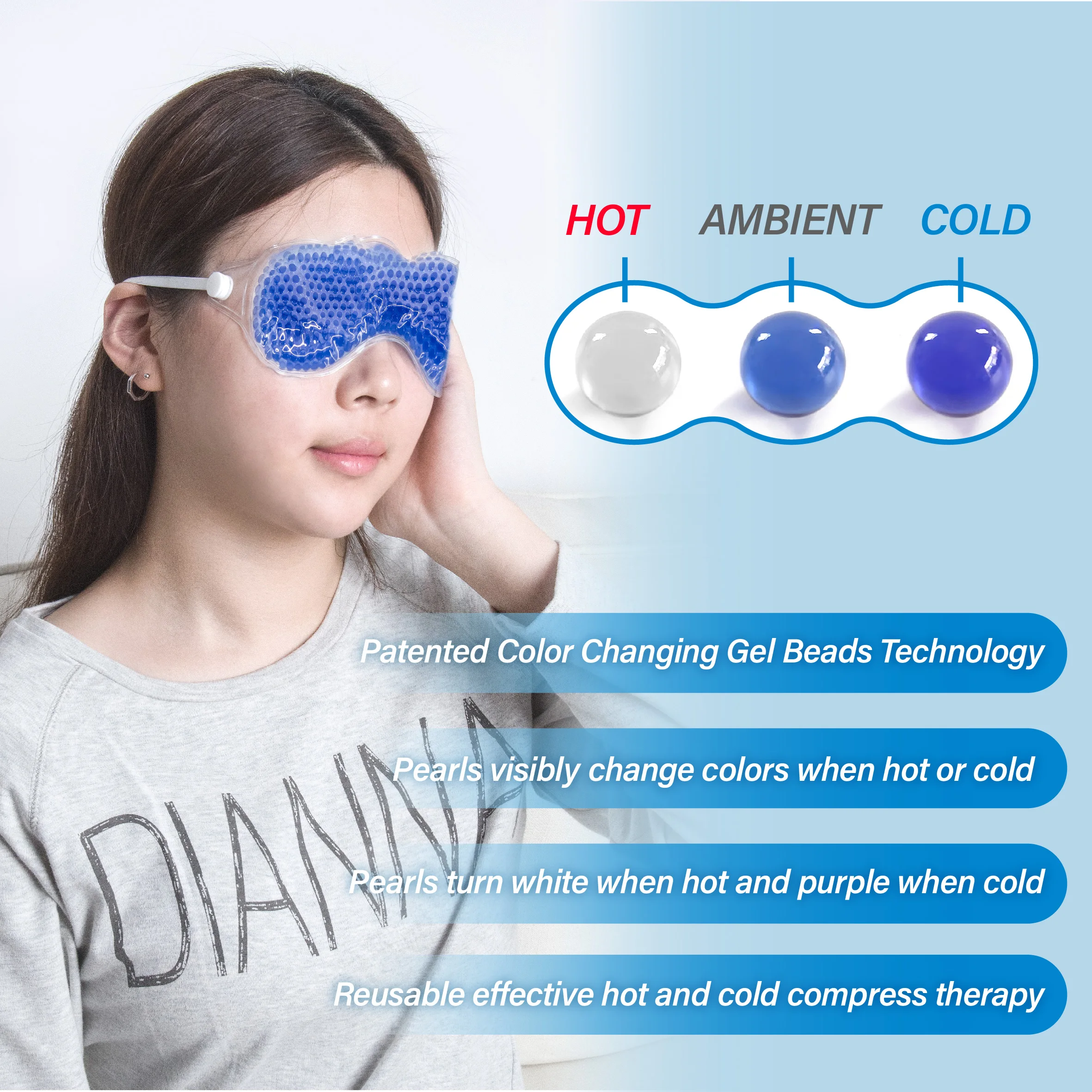 CSI Patent Certification Reusable Hot Cold Compress Color-Changing Gel Beads Eye Mask