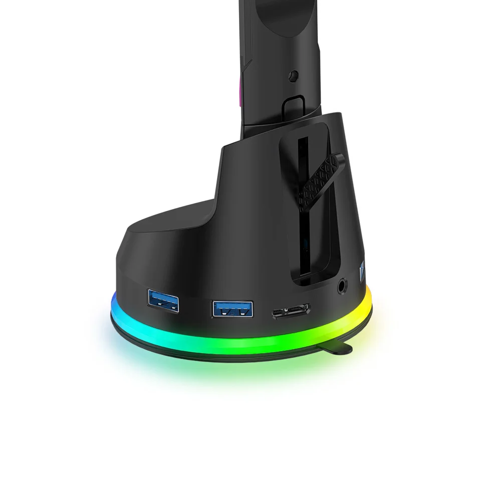 
FCC CE Rohs Full Certificated Controllable 7 Model RGB Gaming Headphone Holder Stand 4 USB 3.0 Docking Hub Station 