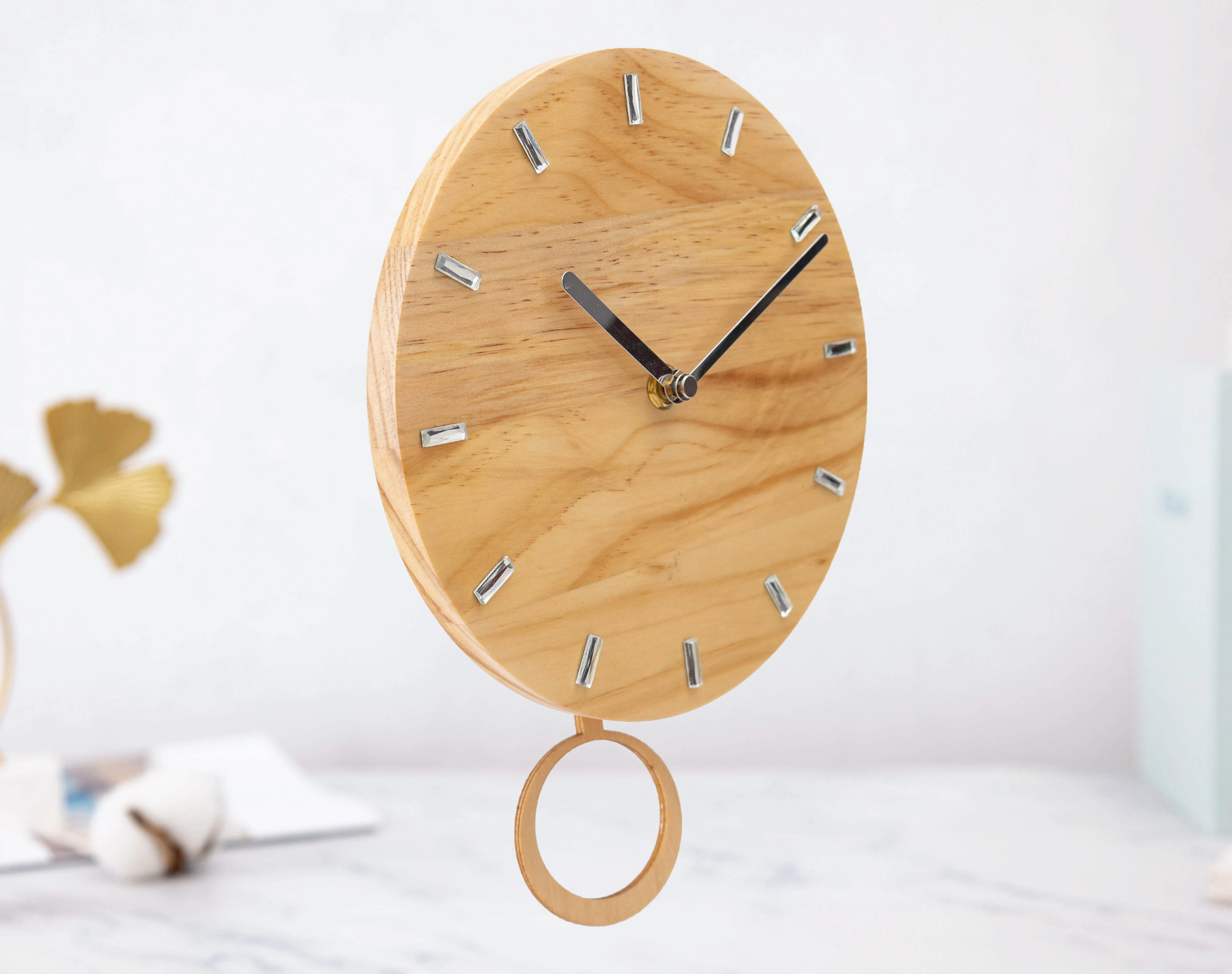 Pendulum wall clock gift clock home decor living room silent wooden wall clock with metal hands