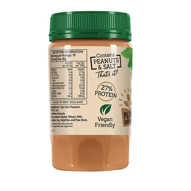 Supply Packaging Wholesale Natural Condiment Fresh Food Jars Peanut Butter Smooth Natural 380gm