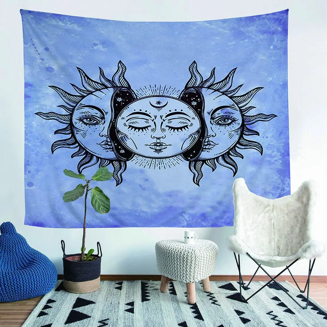 С печатным рисунком египетского искусства Sun Moon Стене Висит Индийского изготовленный на заказ логотип черный Мандела настенный гобелен