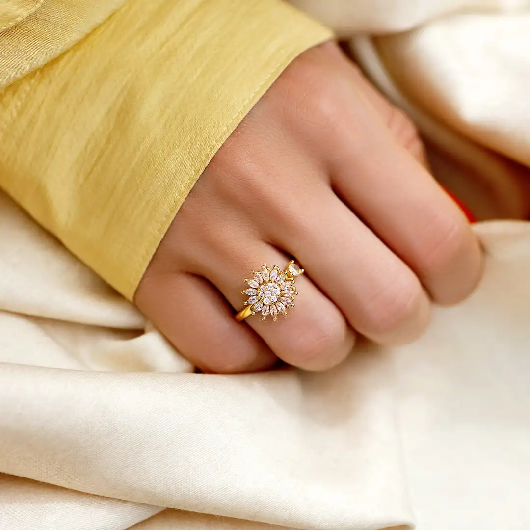 Кольцо RFJEWEL для моей дочери с подсолнухами 18 карат/24 карат позолоченное Латунное вращающееся регулируемое кольцо
