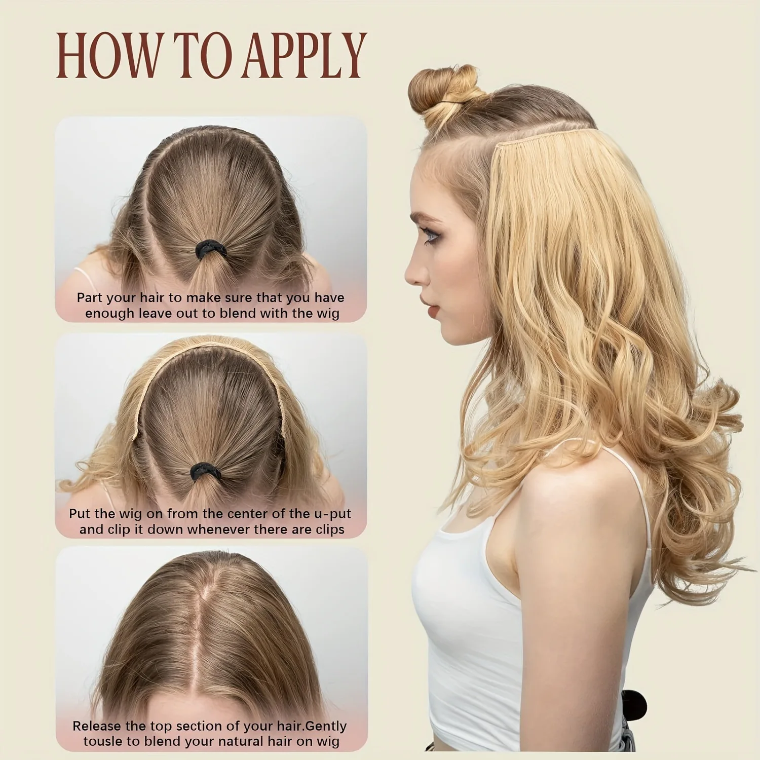 1PC V-style Wig Piece French Long Curly Hair Hybrid Hair Extension Piece Curly Hair Big Wave Wig