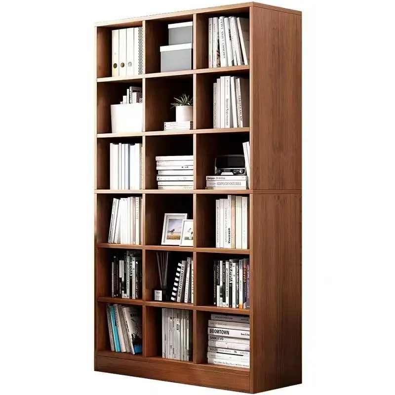 Custom modern bookshelf design wooden display minimalist bookcase wooden library bookshelf industrial bookshelf with back panel
