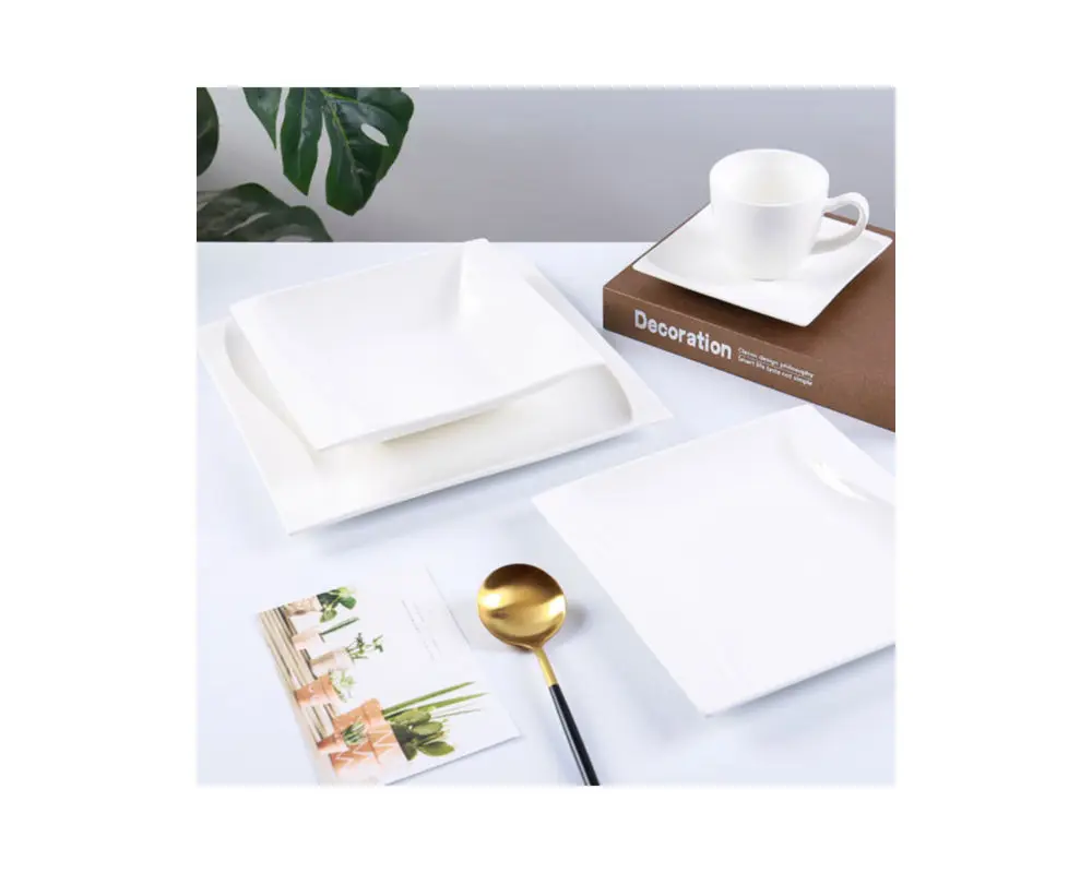
CANHUI 2021 Luxury Restaurant Ceramic Crockery Tableware Sets Cheap Hotel White Square Dinner Set Porcelain Dinnerware 