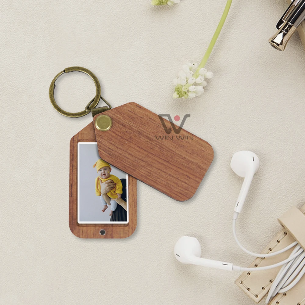 Blank Square Shaped Wood Photo Keychain Custom Logo Wood Keychains For Gift Lovers And Family