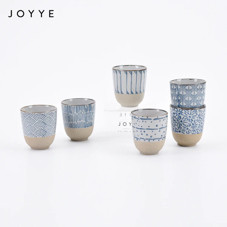 Joyye Japan Style Ceramic Glossy Glaze Classical Mug Cup Handleless Ceramic Tea Porcelain Stamping Organic cup