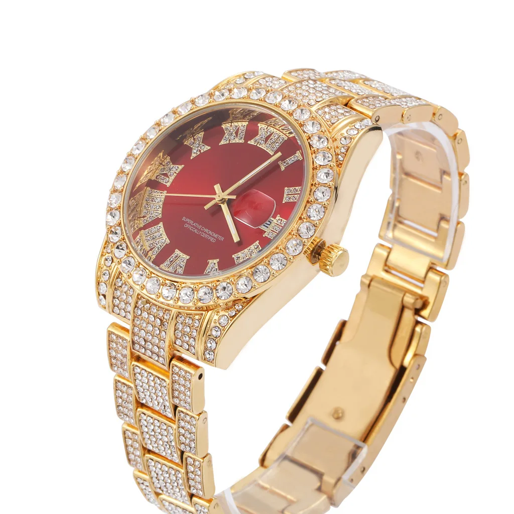 Watch bling diamanty z nerezove oceli rimske cislice 44MM kulaty cifernik quartz hodinky