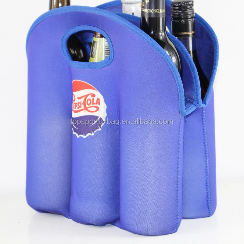 Blue Silk Screen Printing 6 Pack Neoprene Drink Bottle Holder Newly Design Beer Tote Bag for Party