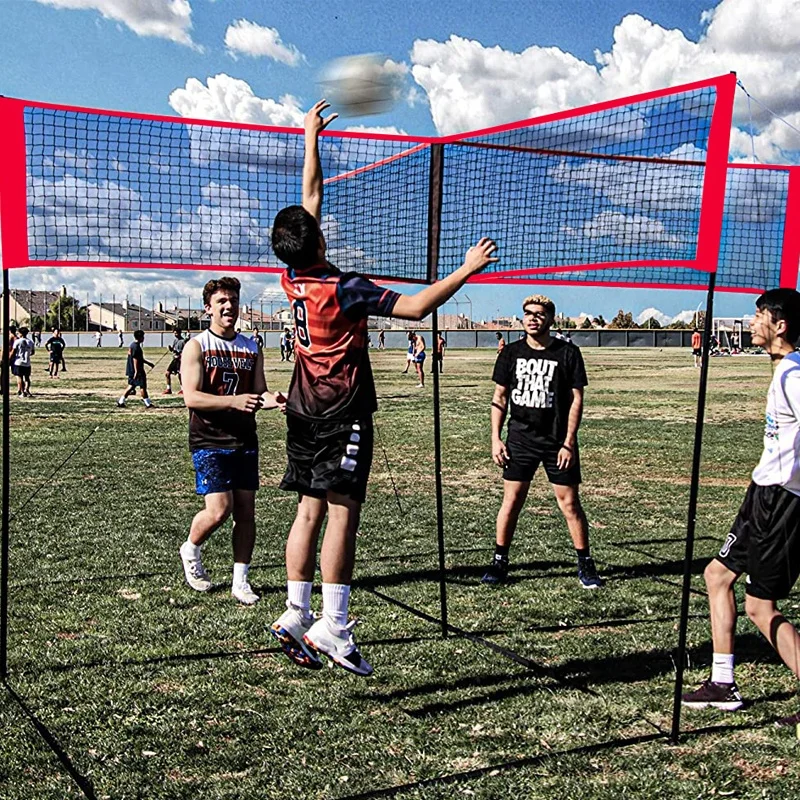 foldable 4 player badminton and volleyball net using outdoor on travel
