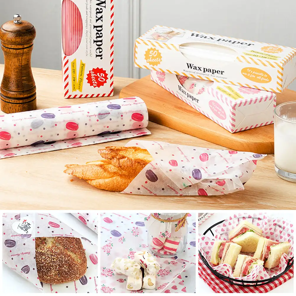 50Pcs Food Grade Wax Paper Grease Paper Food Wrappers Wrapping Paper For Bread Candy Cake Burger Fries Oilpaper Baking Tools