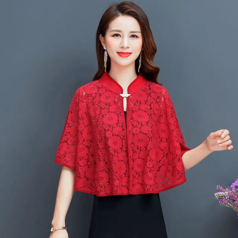 women vintage white red  sun block bolero scarf  shawl