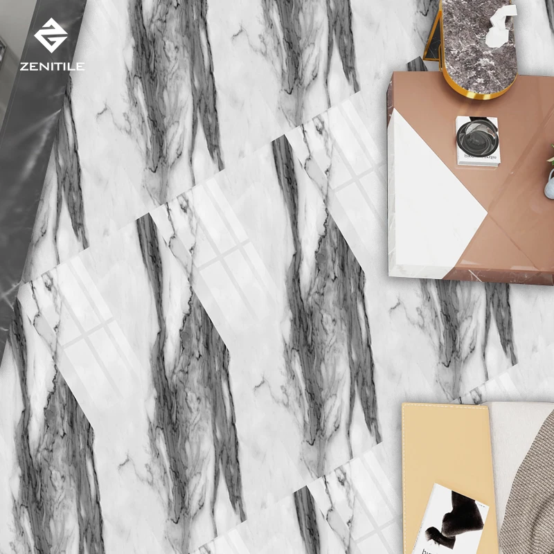 Factory price grey white marble look glazed polished porcelain floor tiles