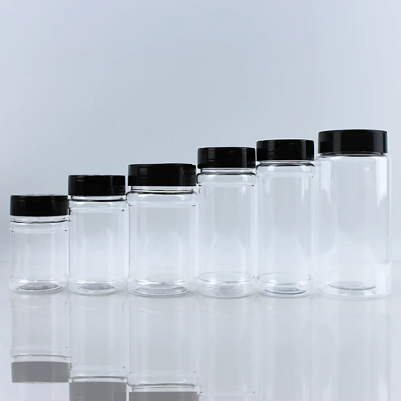 Food Grade Plastic Spice Bottle Container Salt Pepper Shaker PET Clear Spice Bottle with Black flip top cap