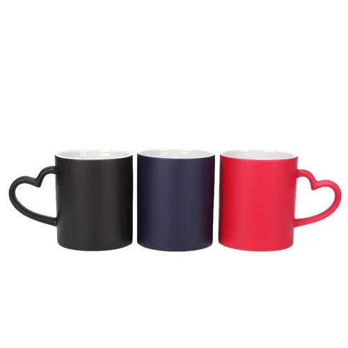 Heart Handle Glossy Magic Ceramic Mug Custom Logo Image Customizable Sublimation Color Changing Mugs