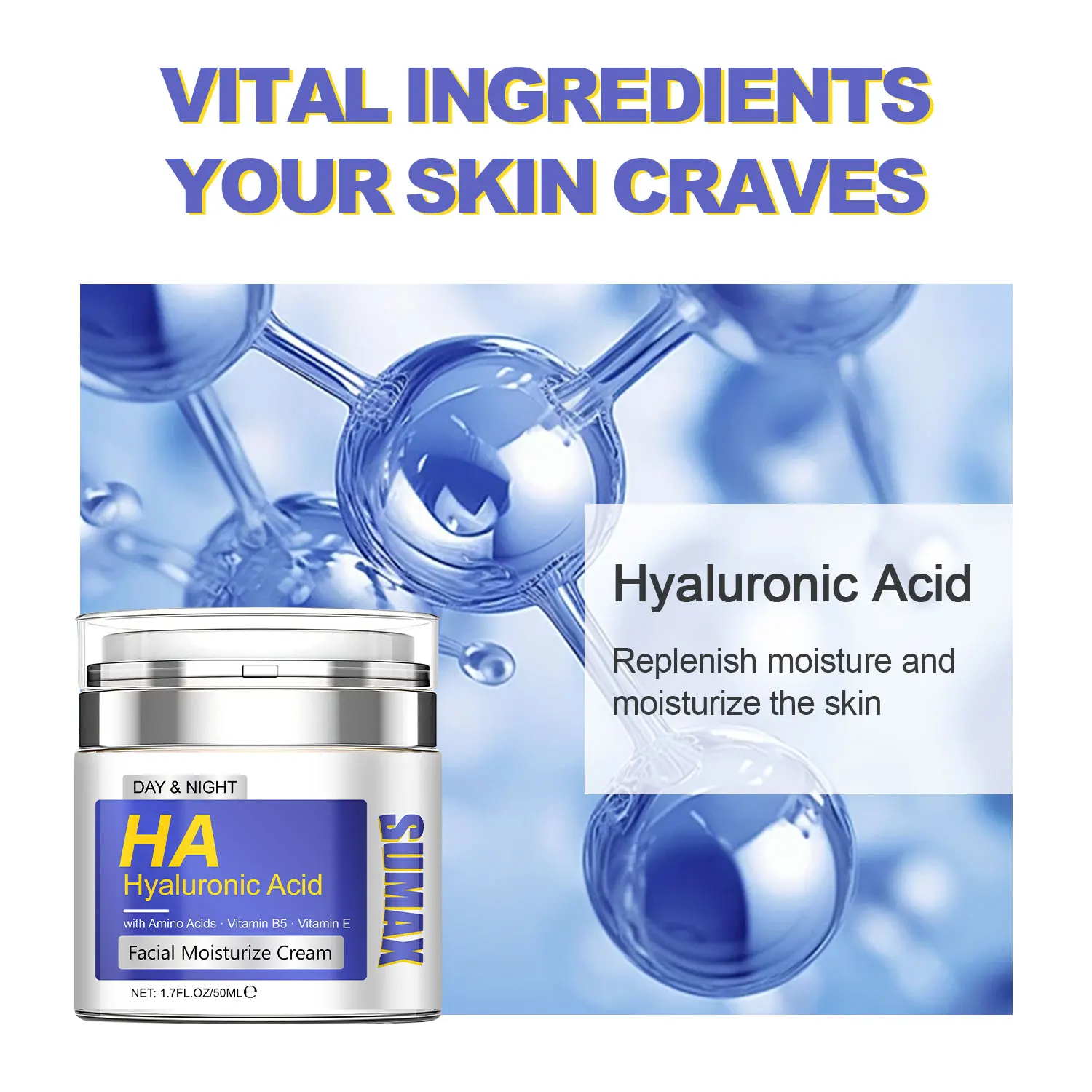 Sumax Hyaluronic Acid Moisturizing Cream 50ml Long Lasting Hydration Routine Skin Care