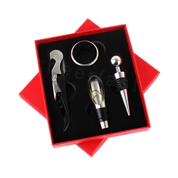 Customized logo and package wine bottle accessory gift set opener stopper corkscrew and corkscrew and wine stopper set