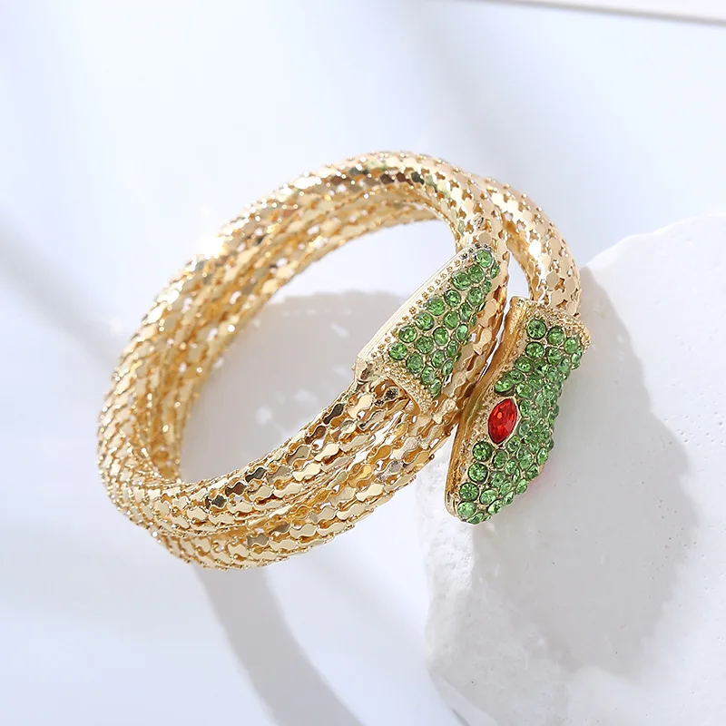 Silver Gold Plated Green Snake Bracelet Customised Crystal Cristal Stones Bracelets for Women