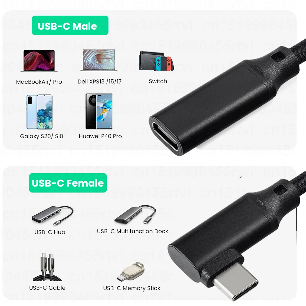 20V 5A usbc cable nylon braided buy usb cables type c fast  Braided USB 3.2 3.1 Type C Male to Female Extension Cord