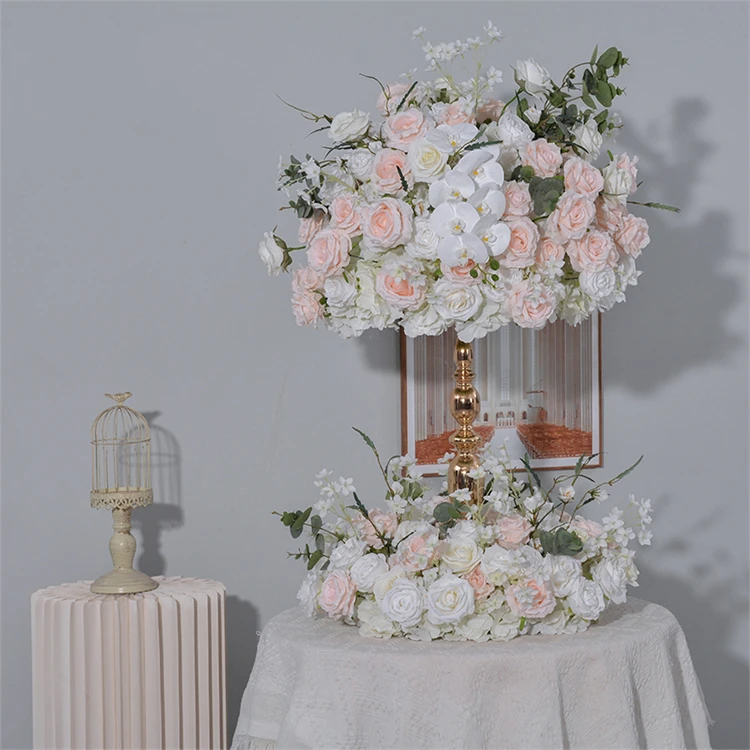 Decorative Artificial Flower Ball White and Pink Table Centerpiece Orchid Rose Flower Ball for Party Wedding Banquet Decoration