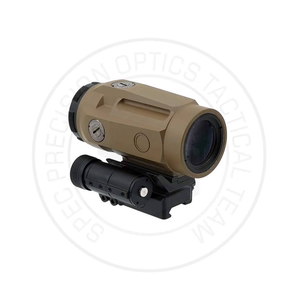 Tactical Juliet5 Magnifier Optics Scope 5X Red Dot Magnifier With Push Button Flip to Side Mount TAN Color
