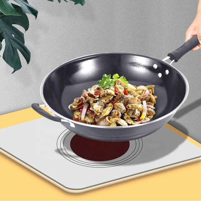Large Pearl Real Stainless Steel Frying Pan Flat Household Fine Physical Non-Stick Enamel Pan Spot Frying Pan