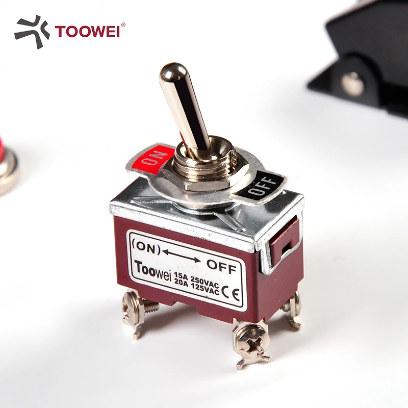 Toowei T702FW (ON)- OFF Toggle Switches 4 Position Metal Handle Heavy Duty Rocker 10A 250V 15A 125V AC Terminal Plastic
