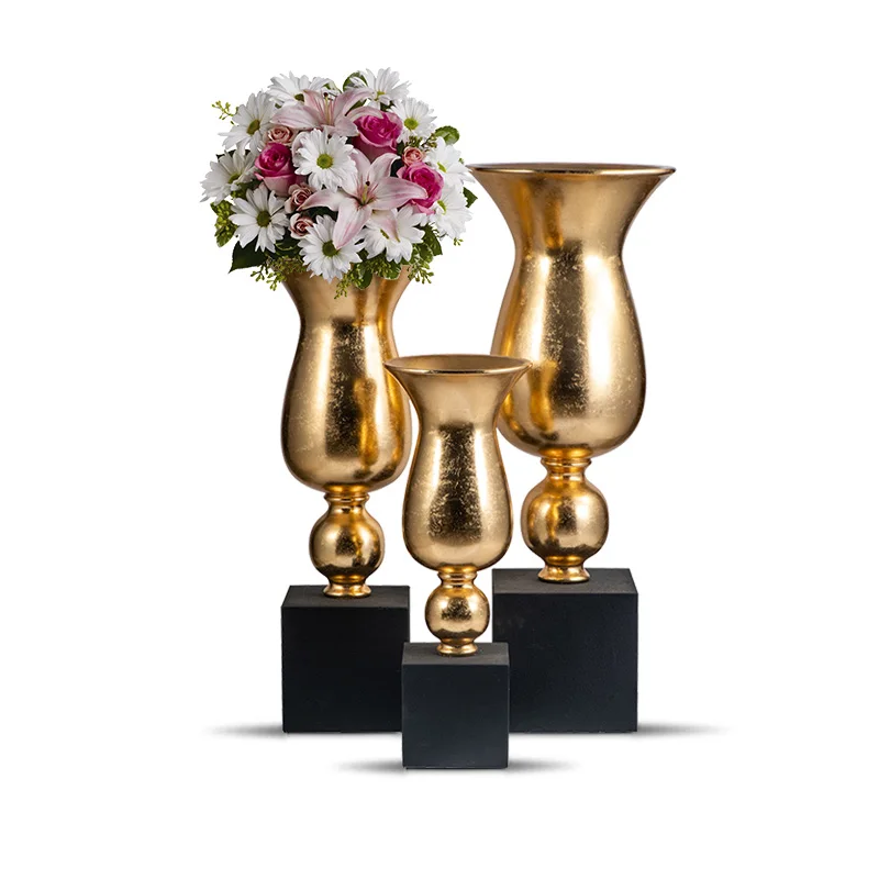 80/100/130cm Gold and White Trumpet Vase Tall Floor High Decorative Vases for Flowers Wholesale Vase for Flower Arrangement