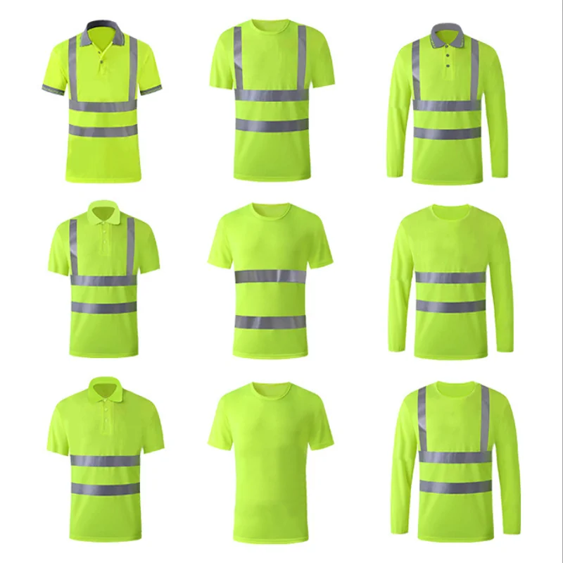 high visibility reflective stripe crew collar work safety T-Shirts construction engineer long sleeve hi-vis security polo shirts