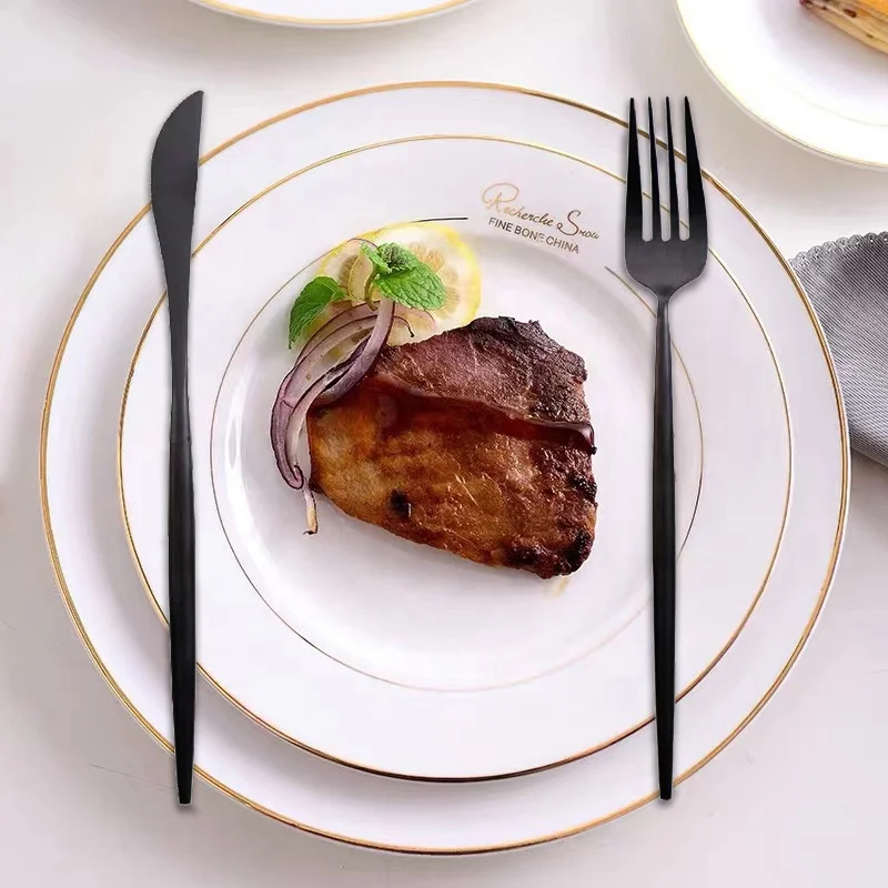 Wholesale High Quality Stainless Steel Silverware Flatware Spoon Fork Knife Black Matte Cutlery Set