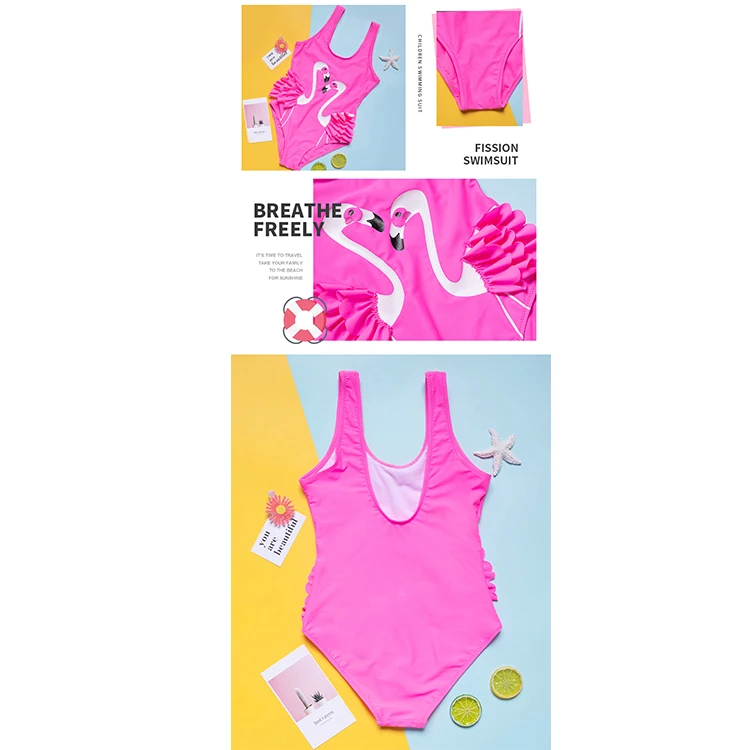 Designers swimwear arrivals little girls pink trendy swimsuit dress flamingo swimsuit