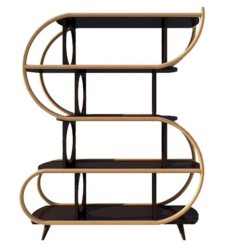 Homestay designer creative real teak rattan display of special S-shaped shelves