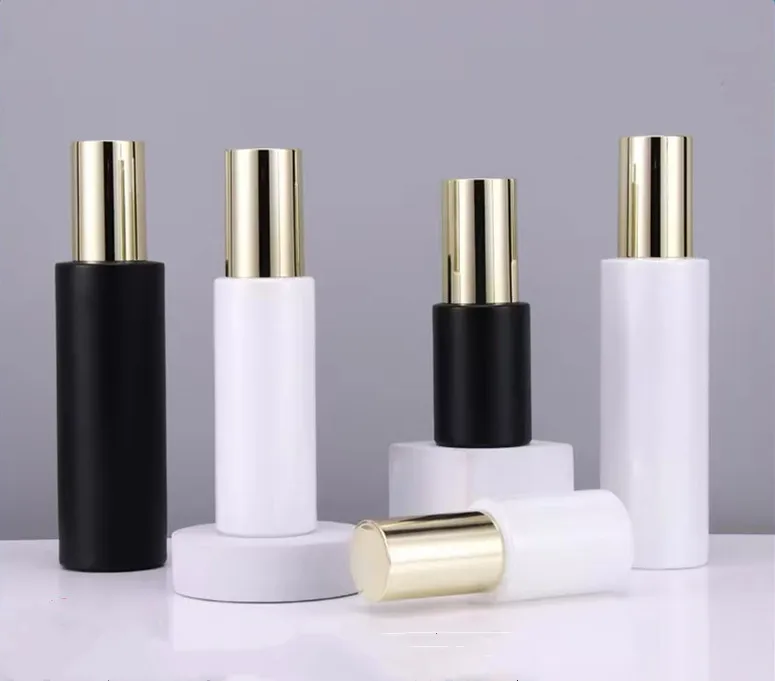 20ml-120ml Empty Cosmetic Bottle Matte Black/Pear White Glass Bottle with Small Plug Inside For Skincare Toner Packaging