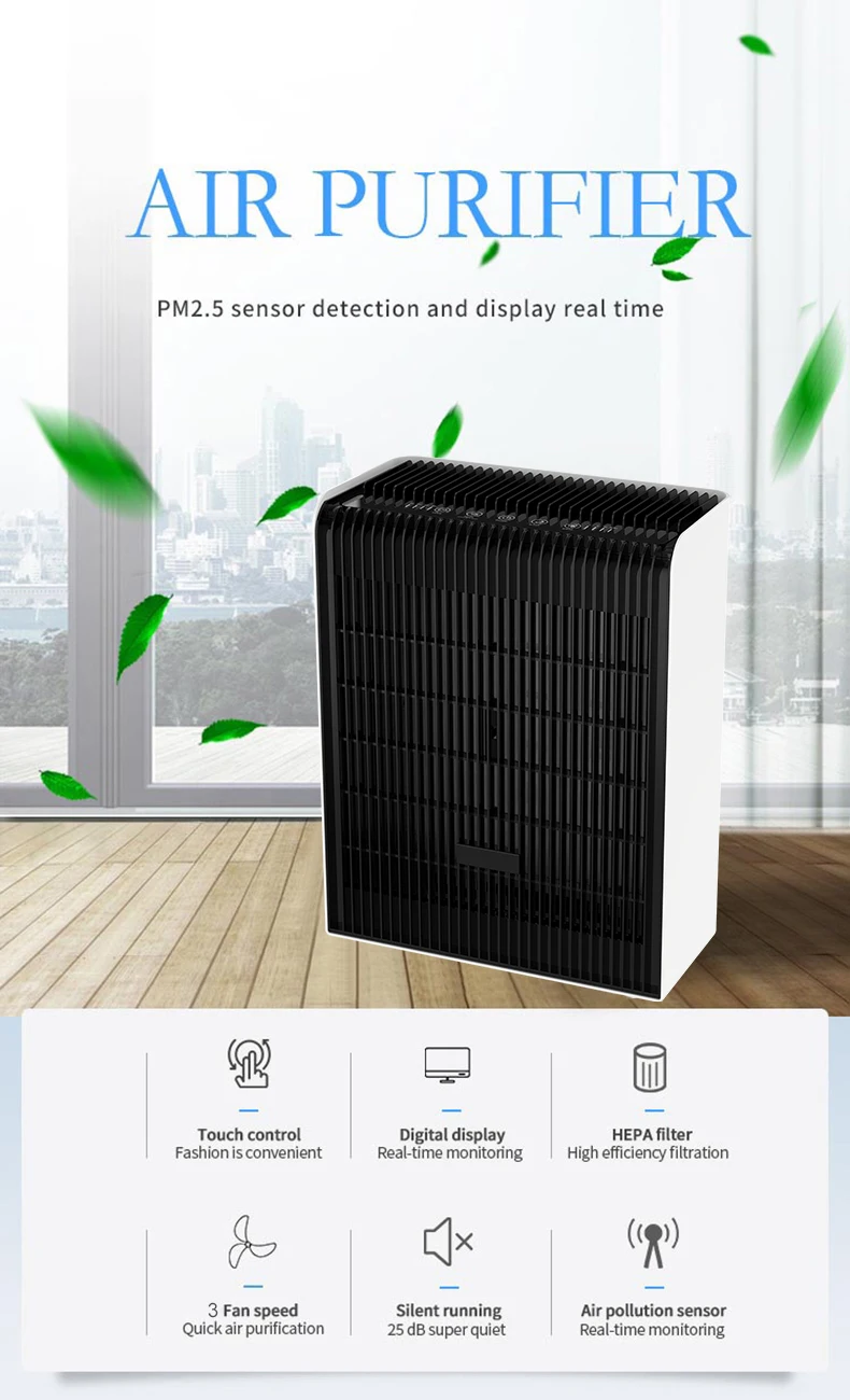 Smart Low Noise Portable Multiple Filtration Air Purifier HEPA Filter  Dust Sensor for Home Commercial Use  Wholesale