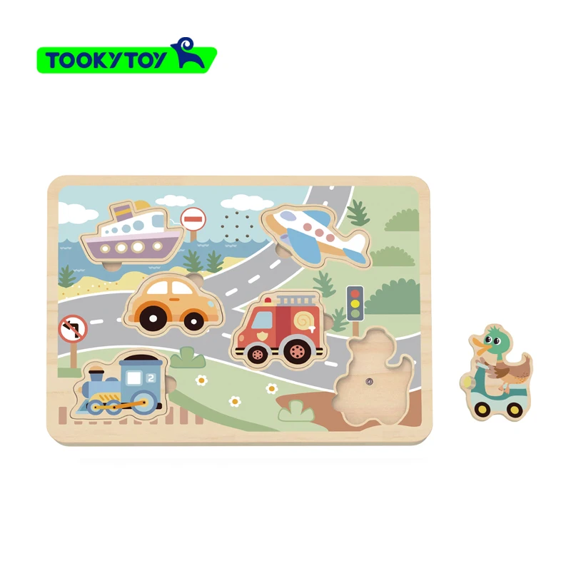 2024 Charming Wooden Educational Toy Vehicle 3D Puzzle with Sounds Traffic Game Color toys for Kids