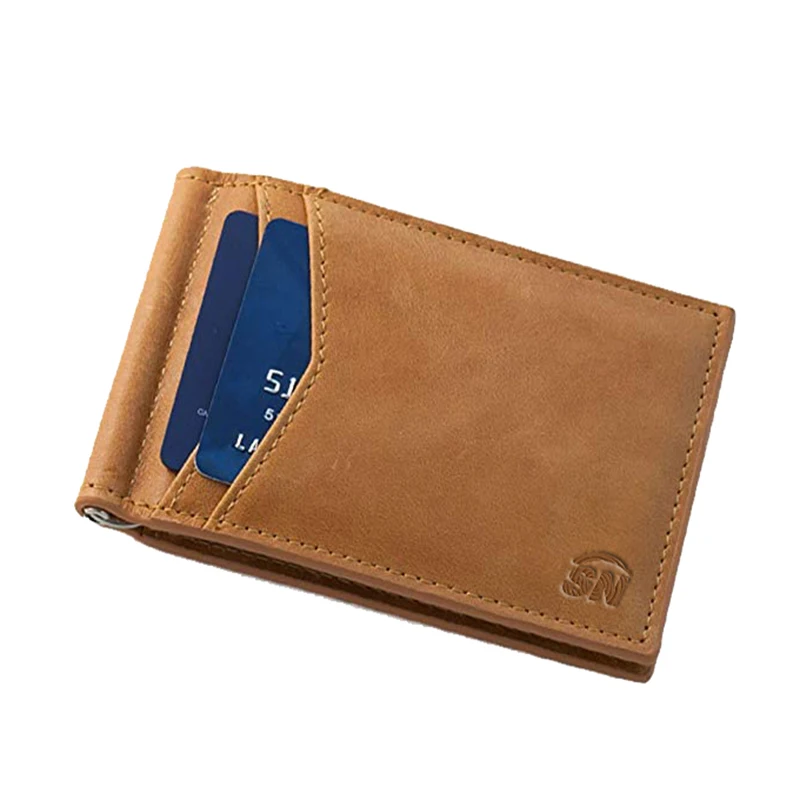 
Factory Wholesale Business Travel Waterproof RFID Genuine Leather Men Money Clip Card Wallet With Double Flap Design 