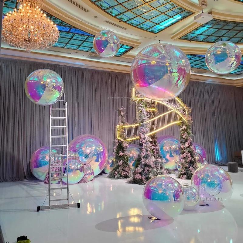 Big shiny balls rainbow holographic iridescent translucent chrome pvc mirror balls 1m inflatable mirror ball
