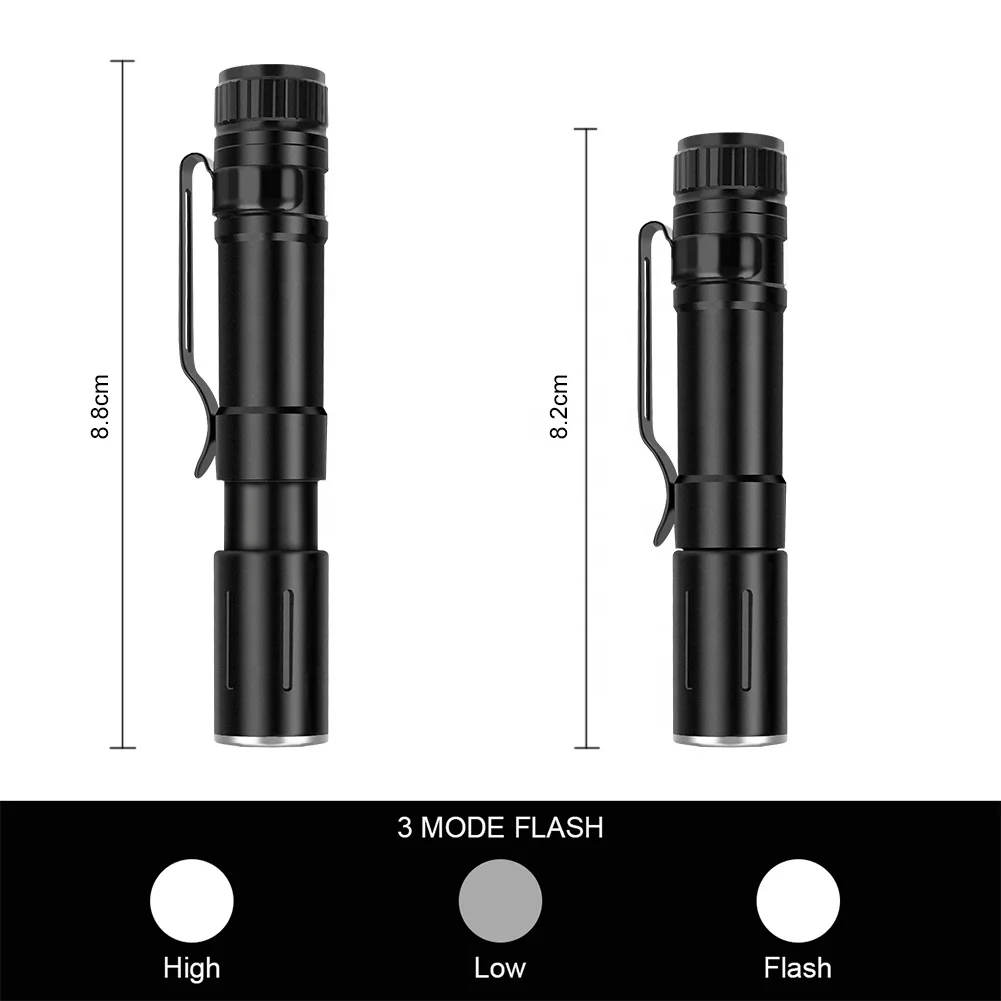 Mini LED Flashlight 3 Mode LED flashlight Torch AAA Adjustable Zoom Focus Torch Pocket Clip Lamp Penlight Waterproof For Outdoor