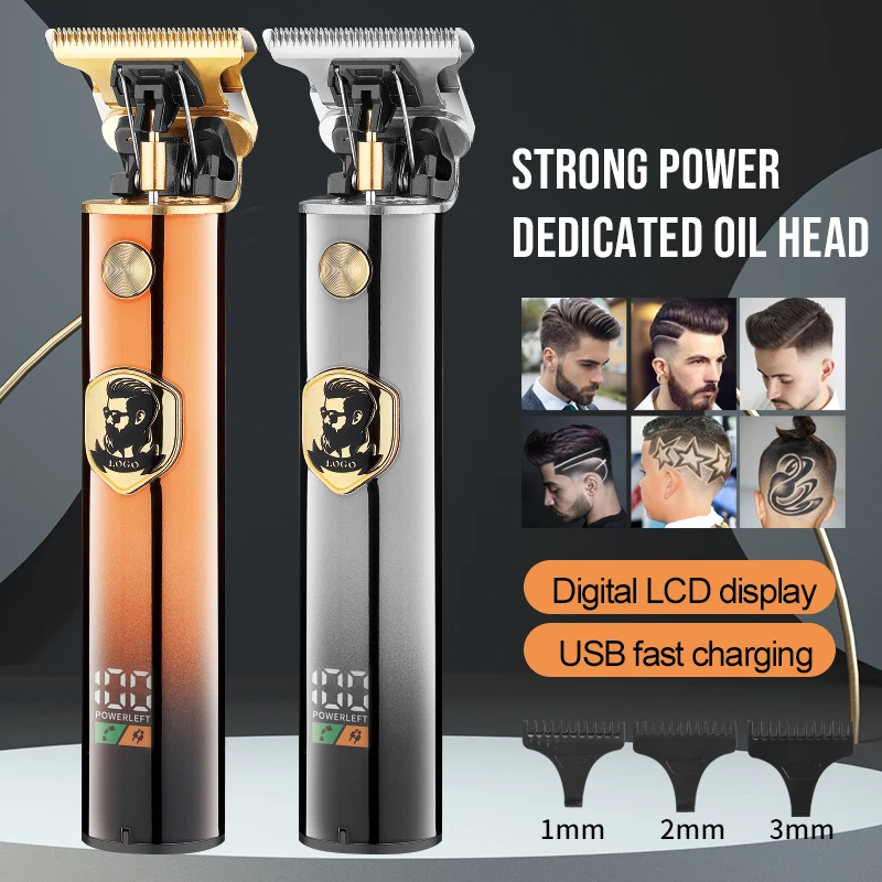 Professional Orange Beard Man Electric Clipper LCD USB Chargeable Oil-head Hair Trimmer Clippers