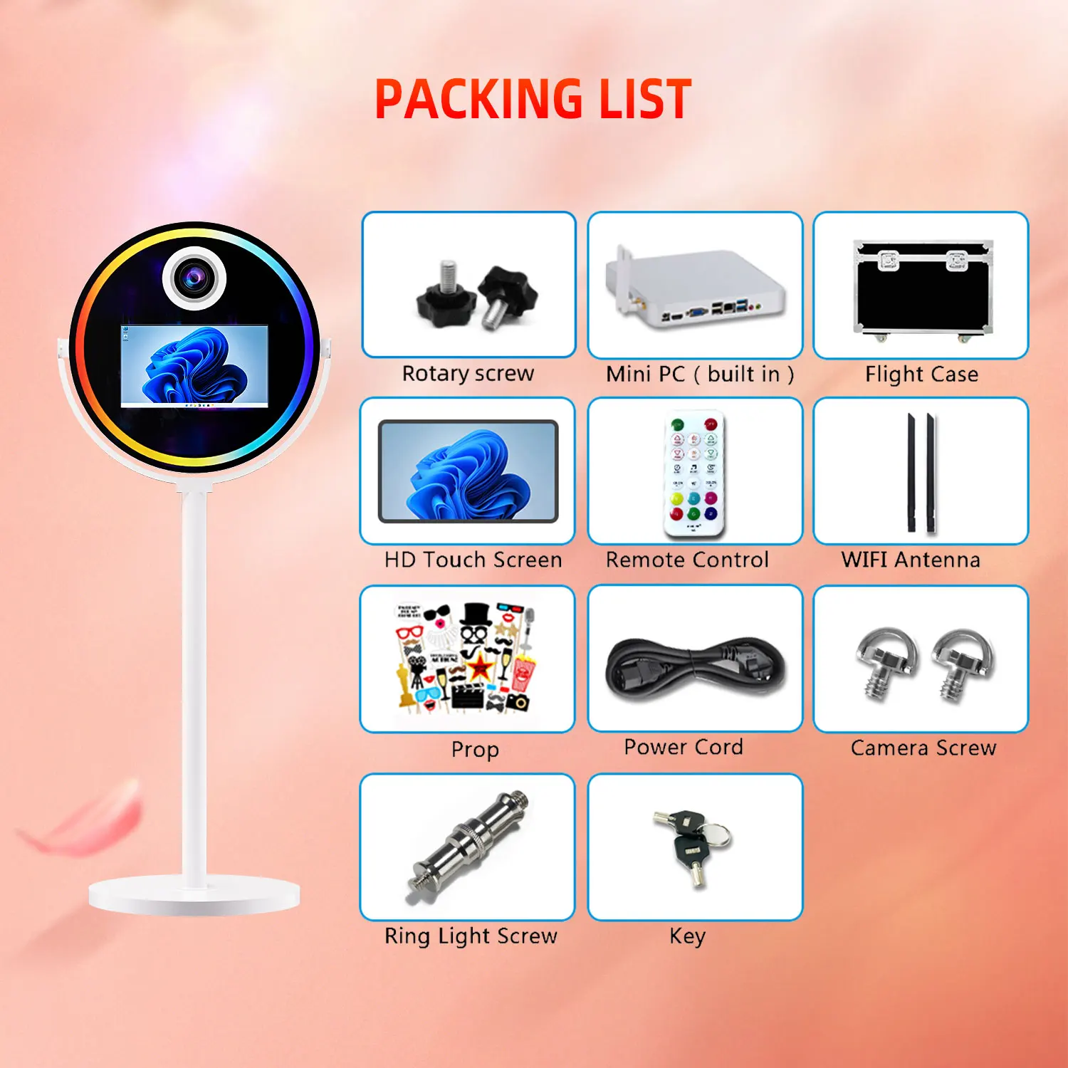 Selfie Circle Mirror With Printer Camera Photo Booth Machine 15.6 Inch Lcd Touch Screen  Oval Magic PhotoBooth