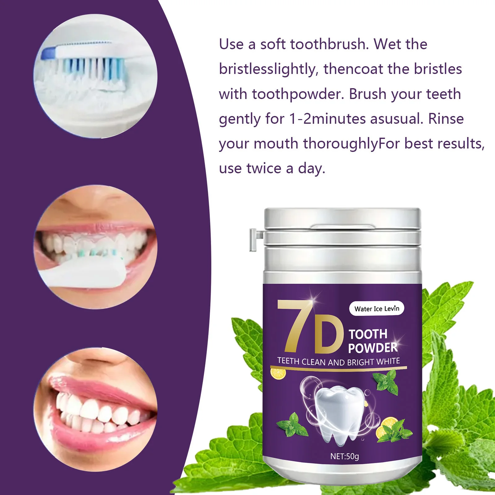 Water Ice Levin Teeth Brightening White Powder for Tooth Cleansing Beauty Yellow Teeth Smoking for Tooth Cleansing and Cleansing
