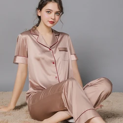 Pijamas Men Women Thin silk satin long sleeve Pajamas Sets Couple Satin Pajamas 2 Pcs Set Pyjamas Leisure Wear Pajamas