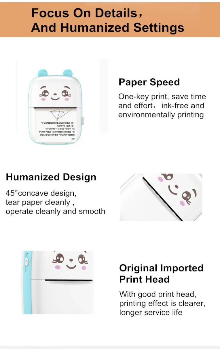 Mini Photo Printer Mini Pocket Concise White Inkless Thermal Label Printer for Android Ios Phone Impressor Printer