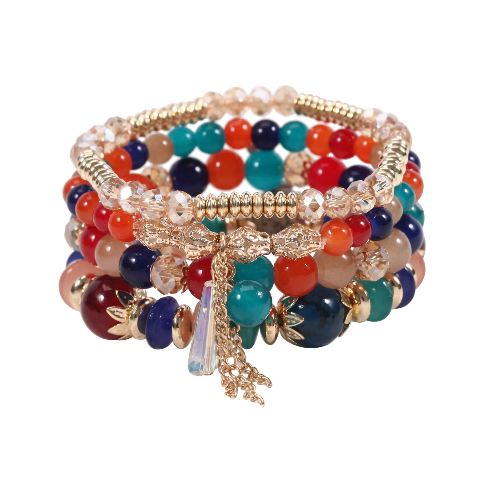 4Pcs/ Bohemian style Glass agate chain tassel Colorful Beads Bracelet Set Charm Glass Beaded Chain Wristband Female Jewelry