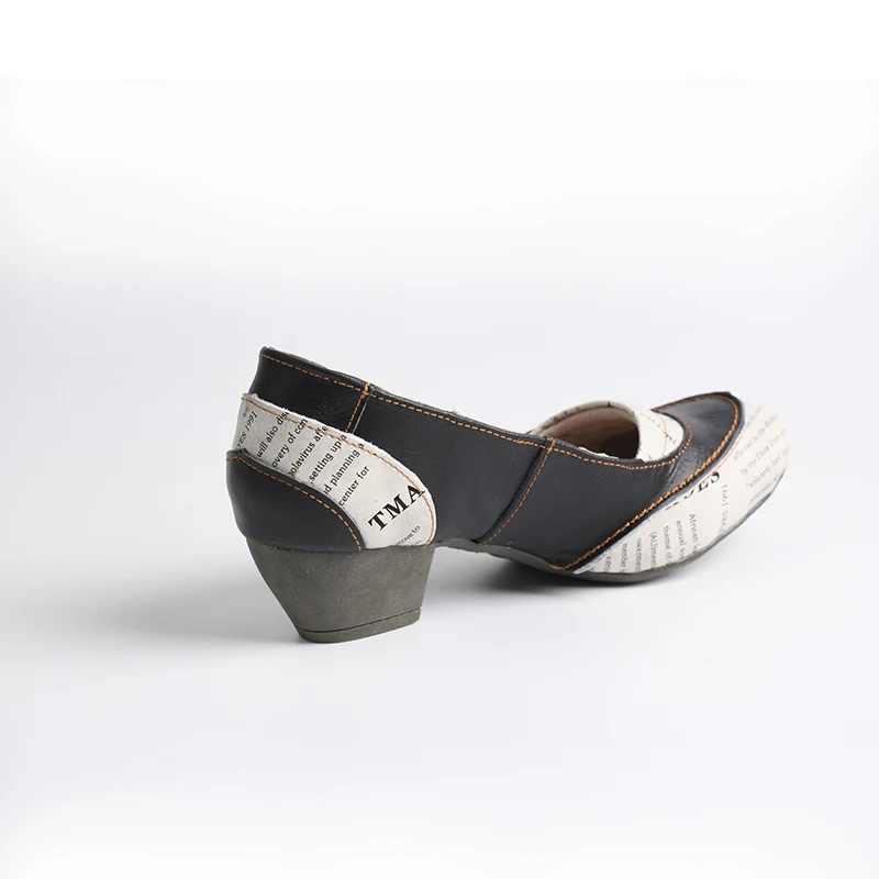 Leather Shallow Mouth Shoes Women Round Head Stitching Workplace White-Collar Shoes