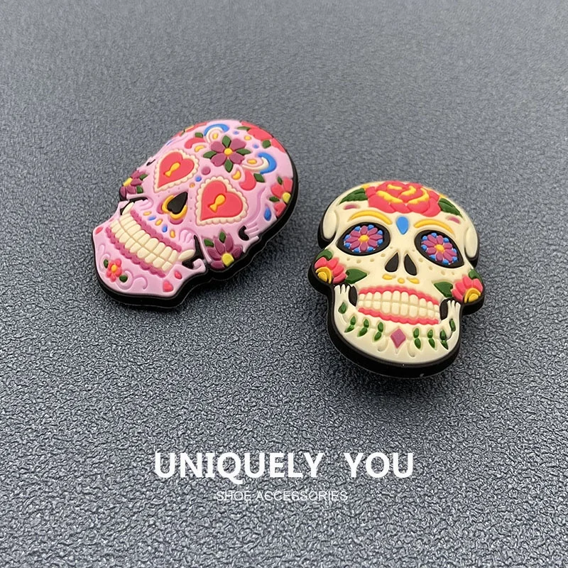 Painted Skull Shoe Charms Skeleton Bones PVC Shoe Buckle Sandals Design Accessories fit Kids Party Gifts