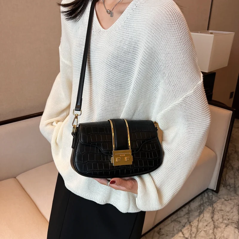 Suka Fashion Trending Crocodile pattern Handbags For Women Leather Clutch Bags Retro Casual Chains Shoulder Purses And Handbags