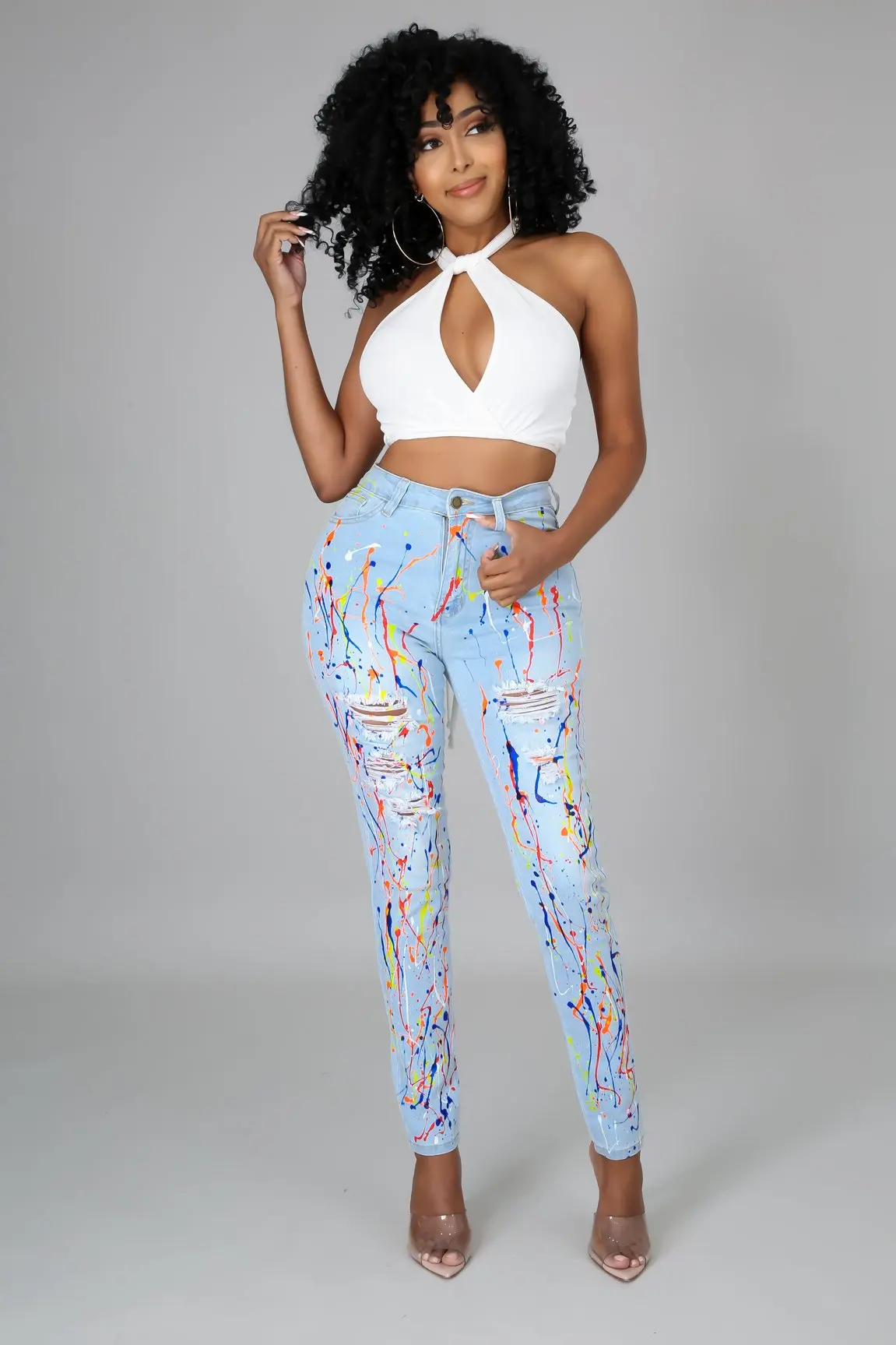 Factory wholesale slim skinny women long jeans fashion high waist elastic stretch ladies jeans