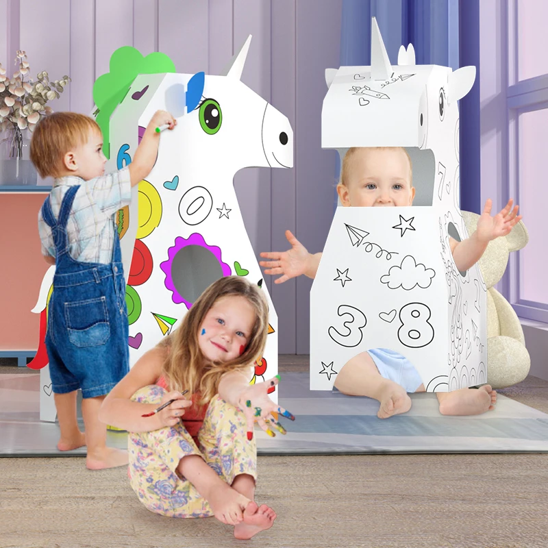 Kids Eco-friendly Painting 3D DIY Creative  unicorn Doodle Cardboard Toys