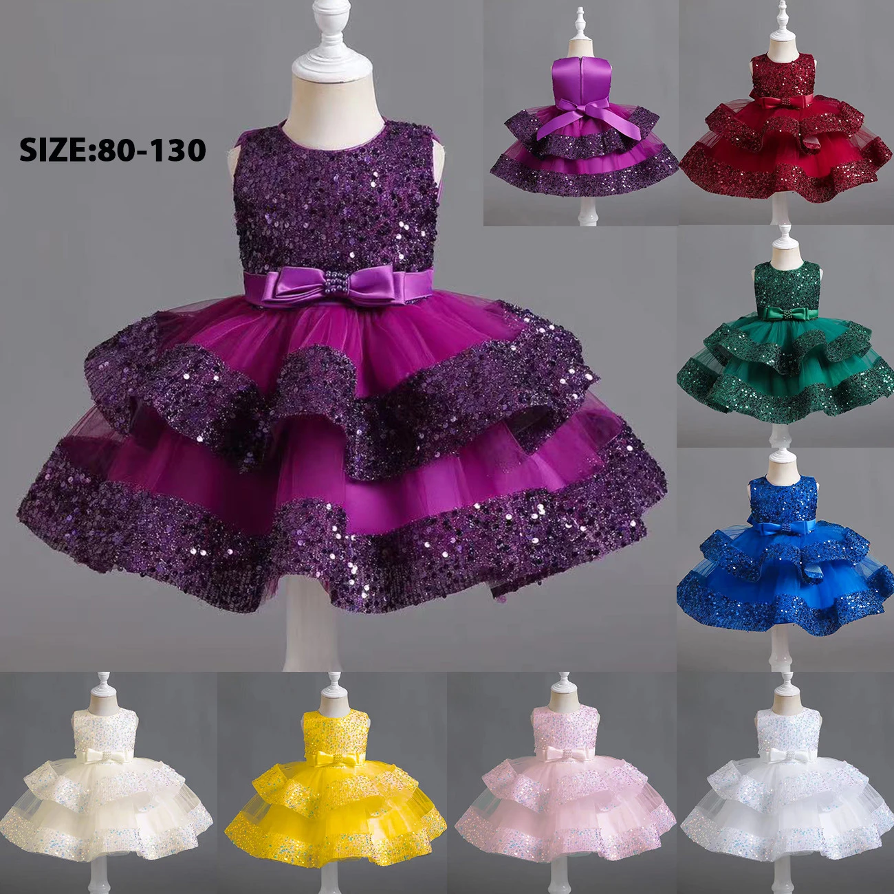 Christmas Girl Dresses Toddler Baby Birthday Party Princess Christening Gown Kids Red Sequin Sleeveless Tutu New Year Costume